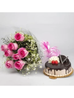 Choco Vanilla Cake With Pink Roses
